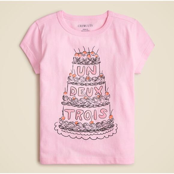 Crewcuts J.Crew Short Sleeve Glitter Cake Graphic T-Shirt GIrls XXL Pink Cotton - Picture 1 of 6